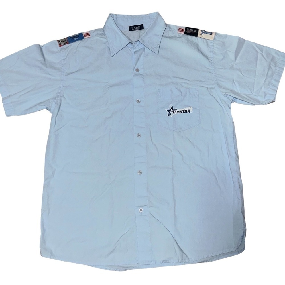 Ajile Sport Teamstar Mens XXL Short Sleeve Button Up Uniform Shirt Light Blue